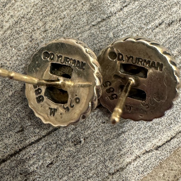 DAVID YURMAN Sterling & 14K Cable Cookie Post Small Red Stone Garnet Earrings - Picture 5 of 12